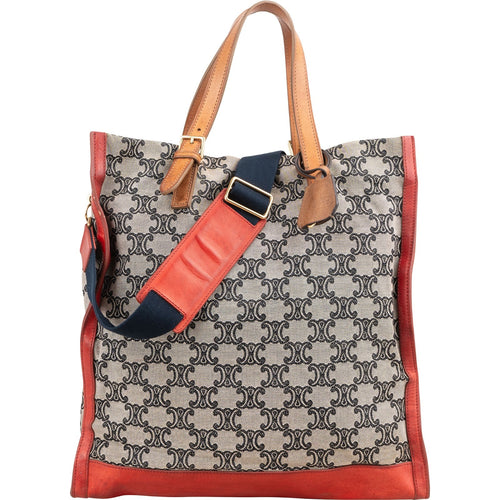 Celine Macadam Monogram Canvas Bicolor Leather Tote Shoulder Handbag