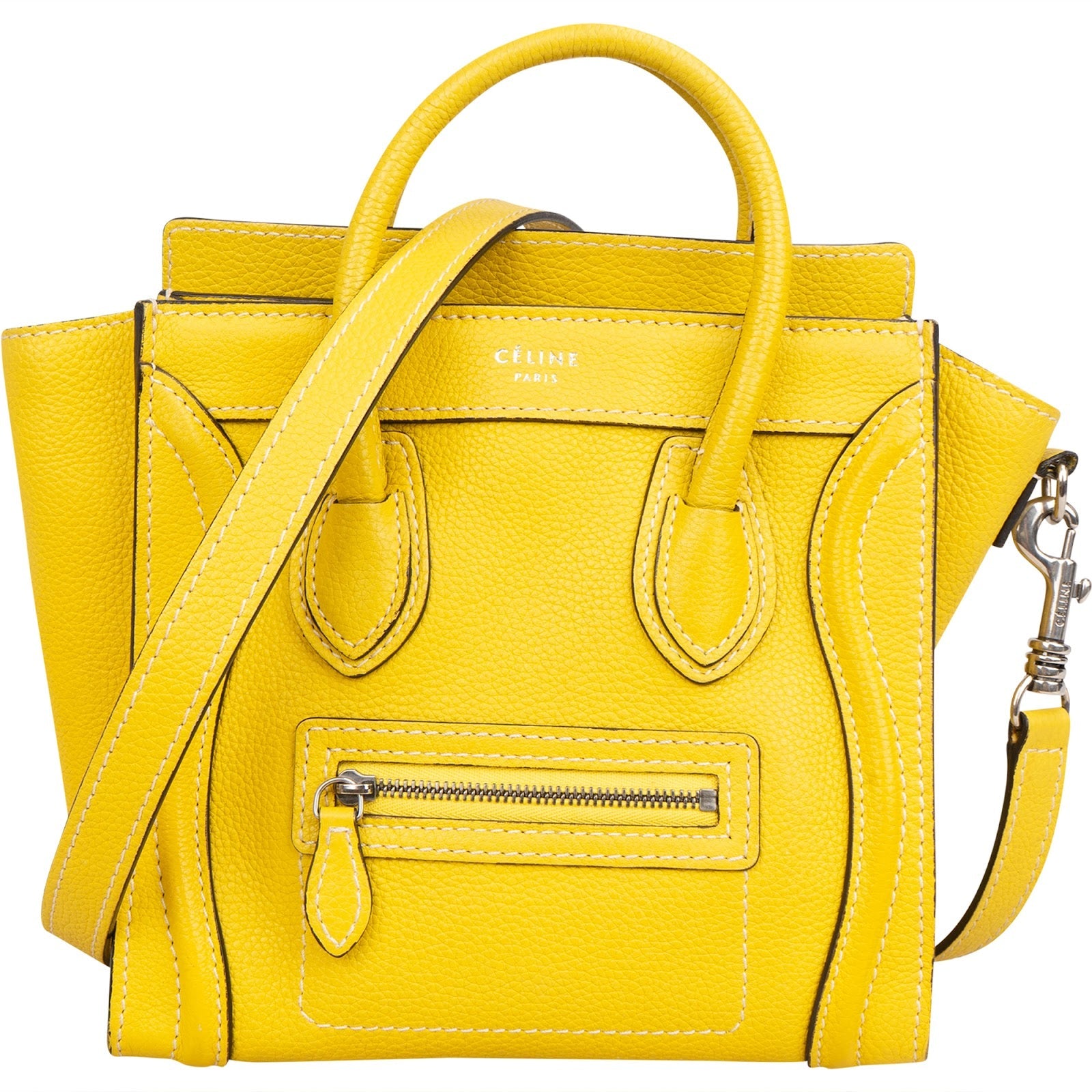 Céline Yellow Grained Leather Luggage Nano Crossbody Handbag