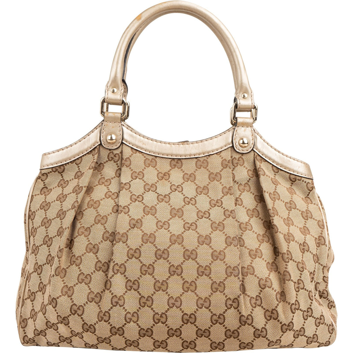 Gucci Monogram GG Canvas Metallic Leather Sukey Handbag