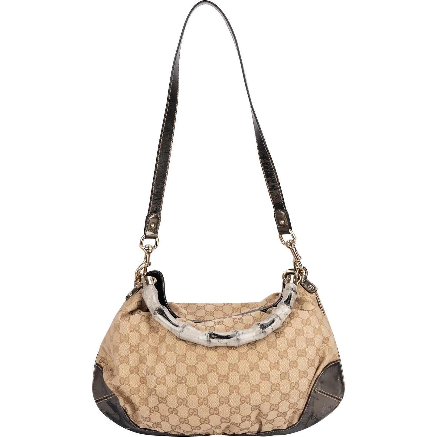 Gucci Monogram GG Bamboo Handle Shoulder Bag