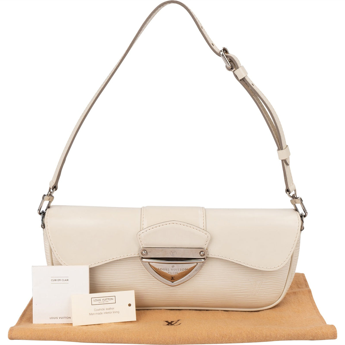 Louis Vuitton White Epi Leather Montaigne Clutch Shoulder Bag