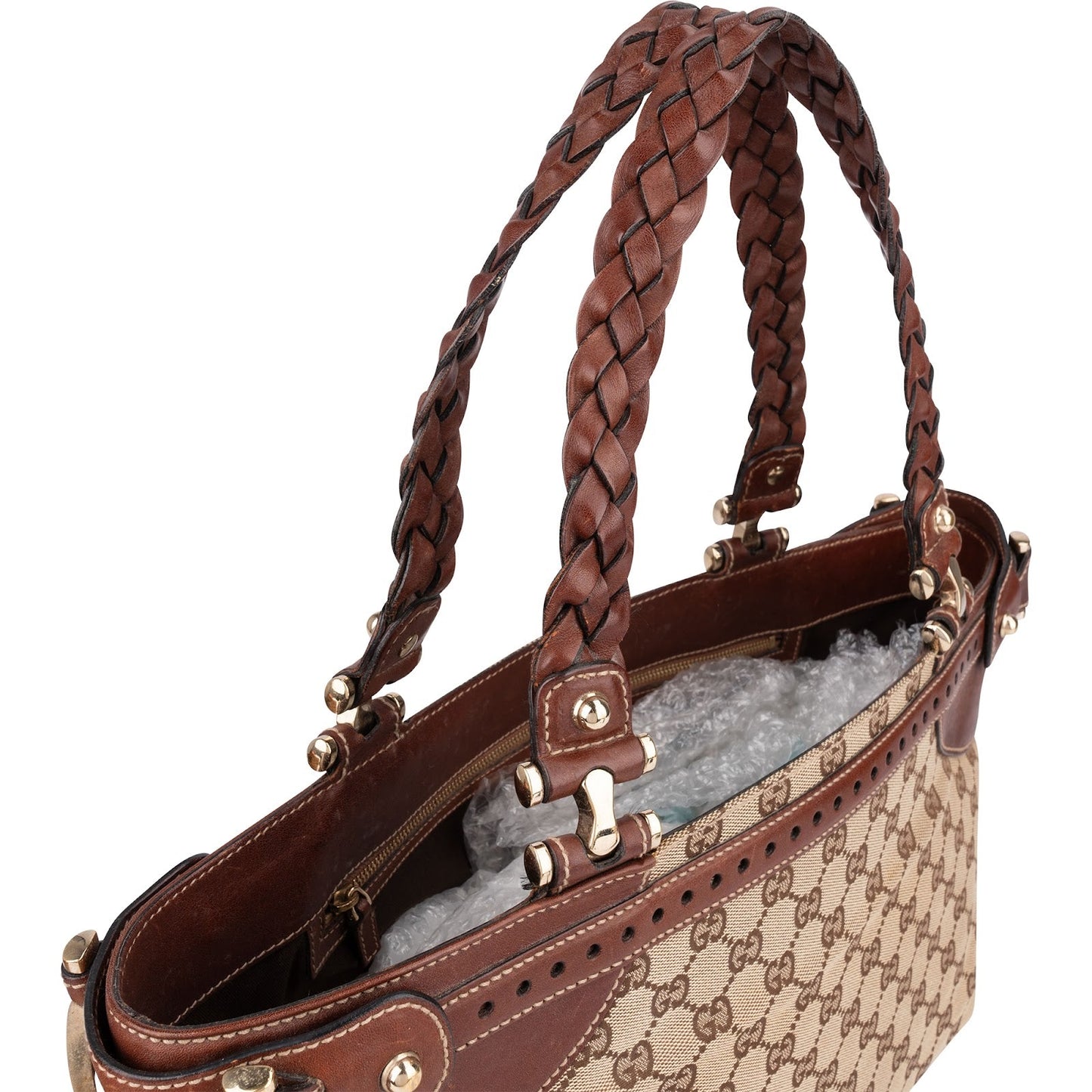 Gucci Monogram GG Canvas Woven Handle Babouska Tote Shoulder Bag