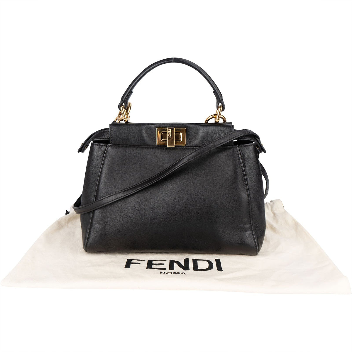 Fendi Black Leather Mini Peekaboo Handbag