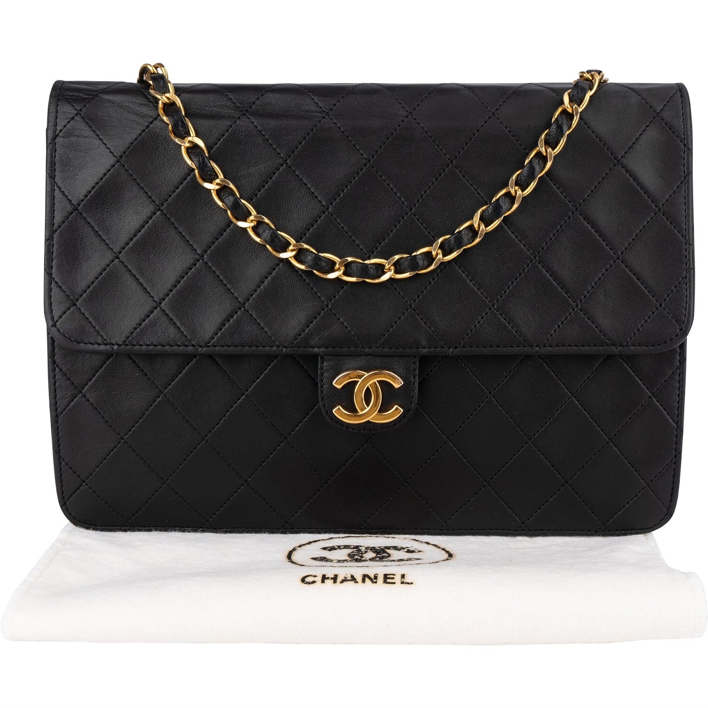 Chanel Quilted Lambskin 24K Gold Single Flap Shoulder Bag