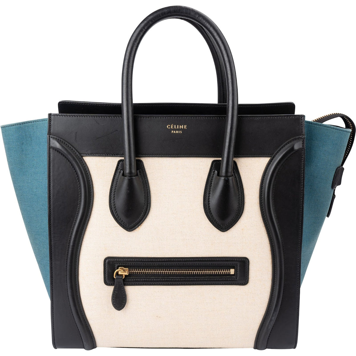 Celine Tricolor Canvas Leather Luggage Tote Handbag