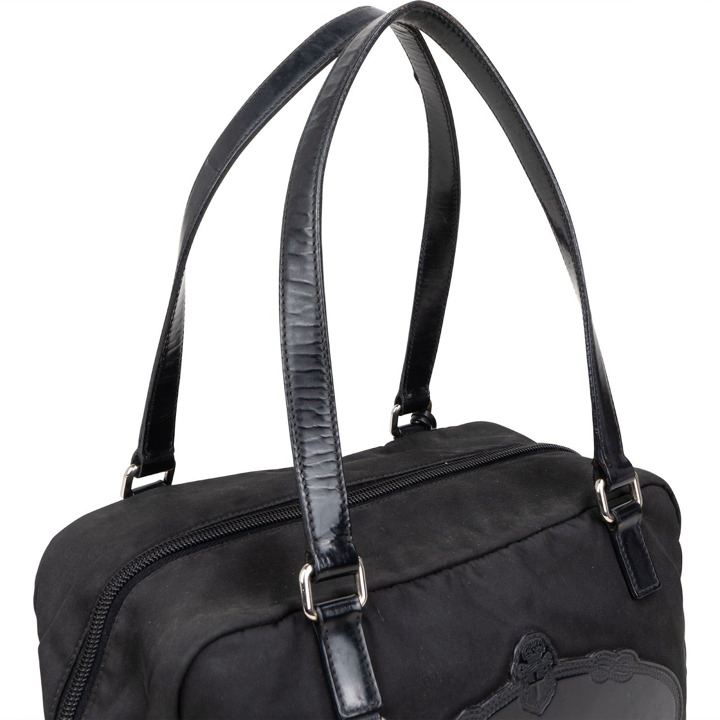 Prada Tessuto Patent Leather Emblem Satchel Handbag