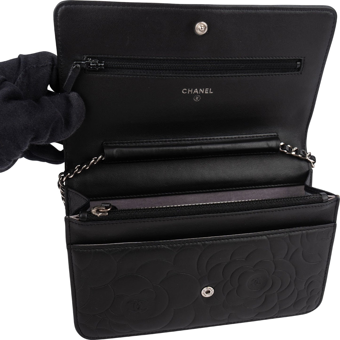 Chanel Camellia Lambskin Wallet On Chain Crossbody Bag