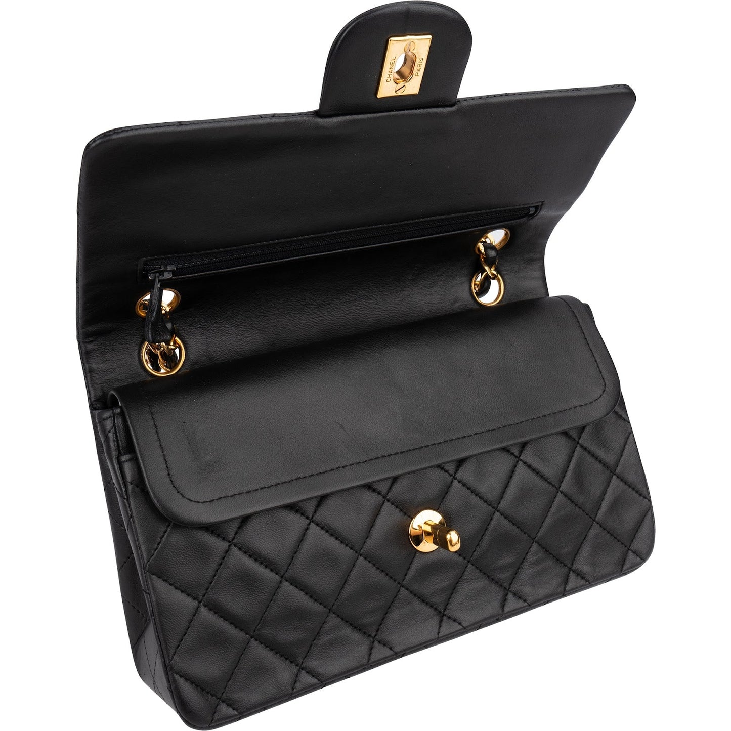 Chanel Quilted Lambskin Small 24K Gold Double Flap Shoulder Bag