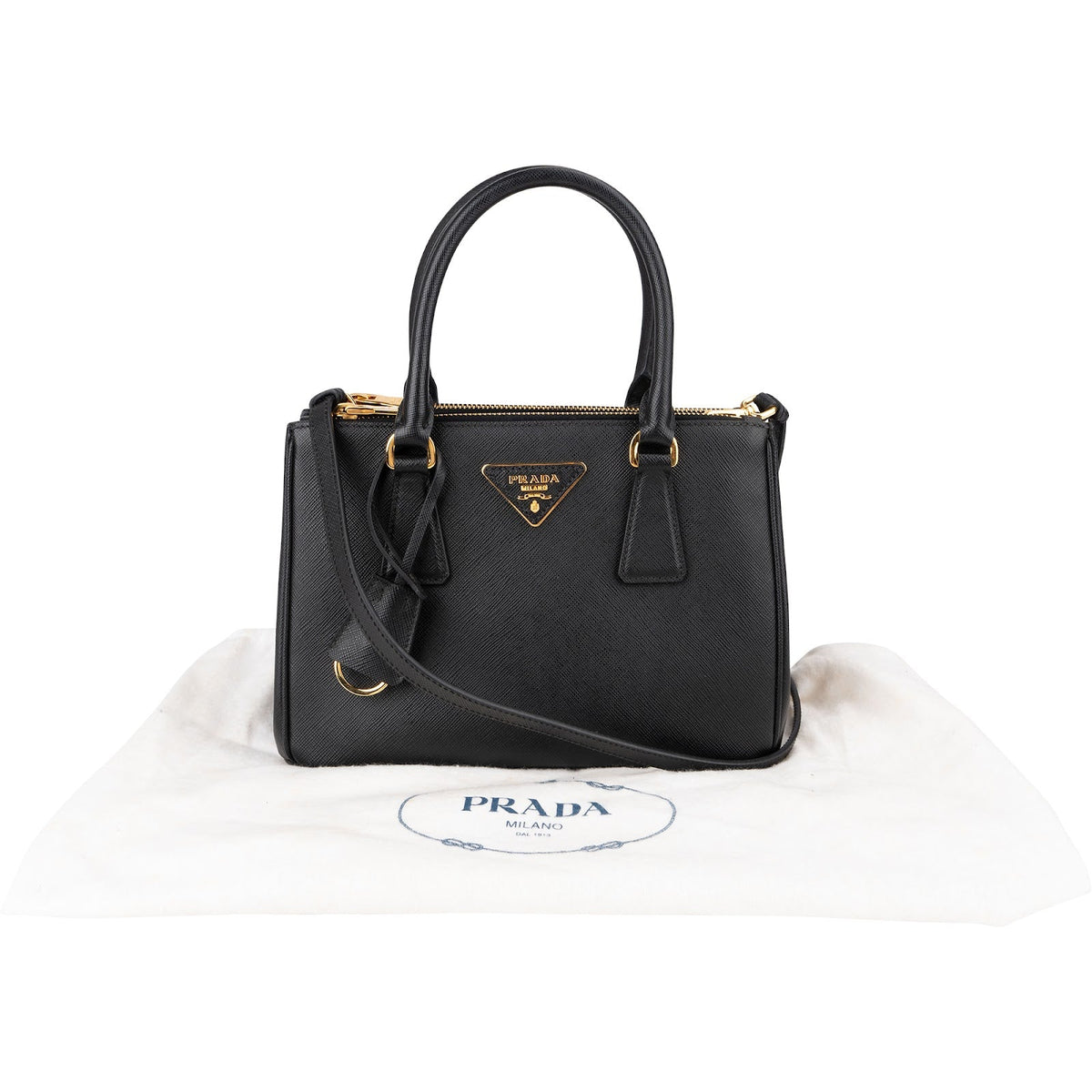 Prada Black Saffiano Leather Small Galleria Handbag