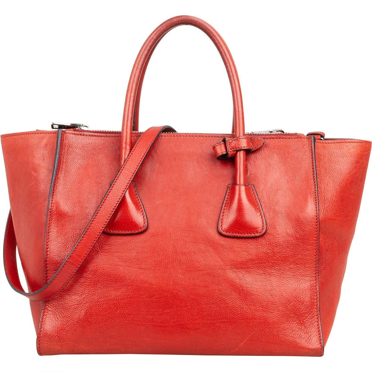 Prada Double Zip Tote aus glasiertem genarbtem Leder – Ansicht 4