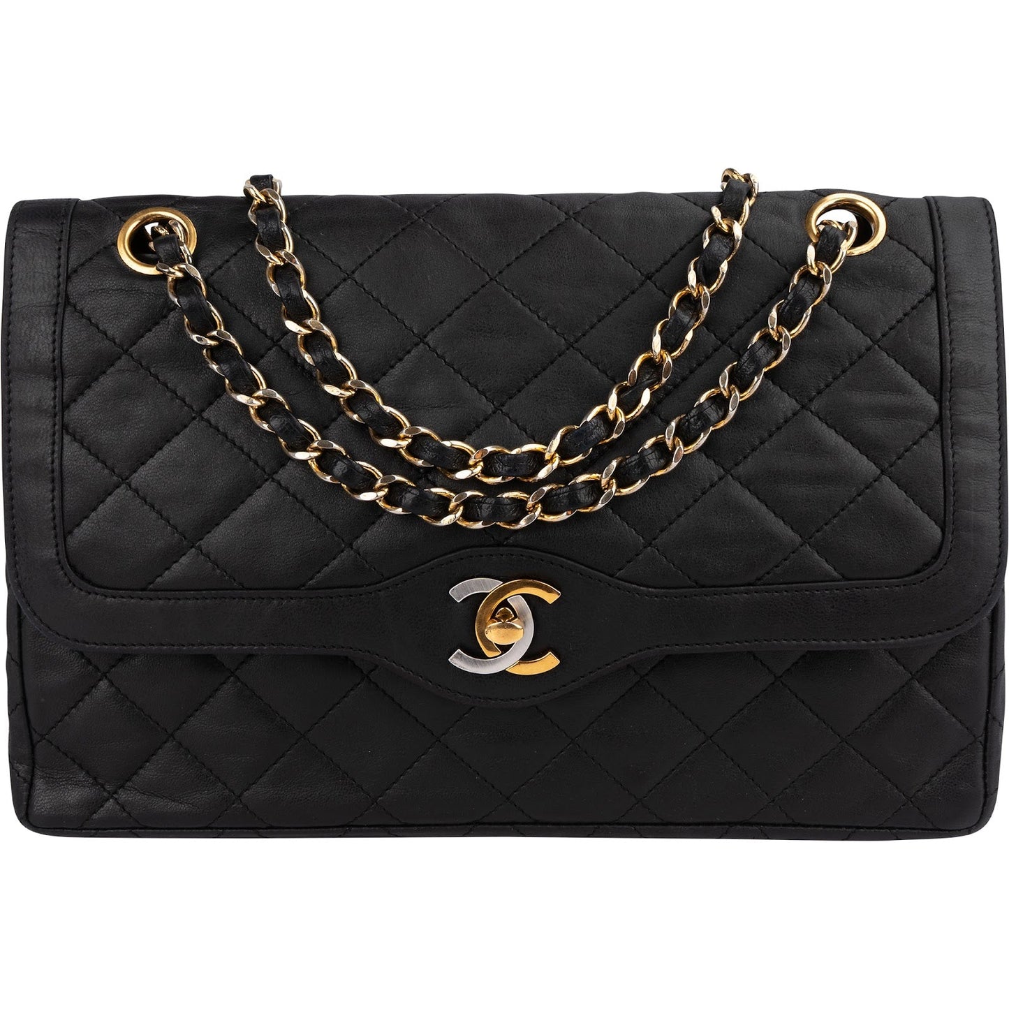 Chanel Quilted Lambskin Bicolor Double Flap Shoulder Bag