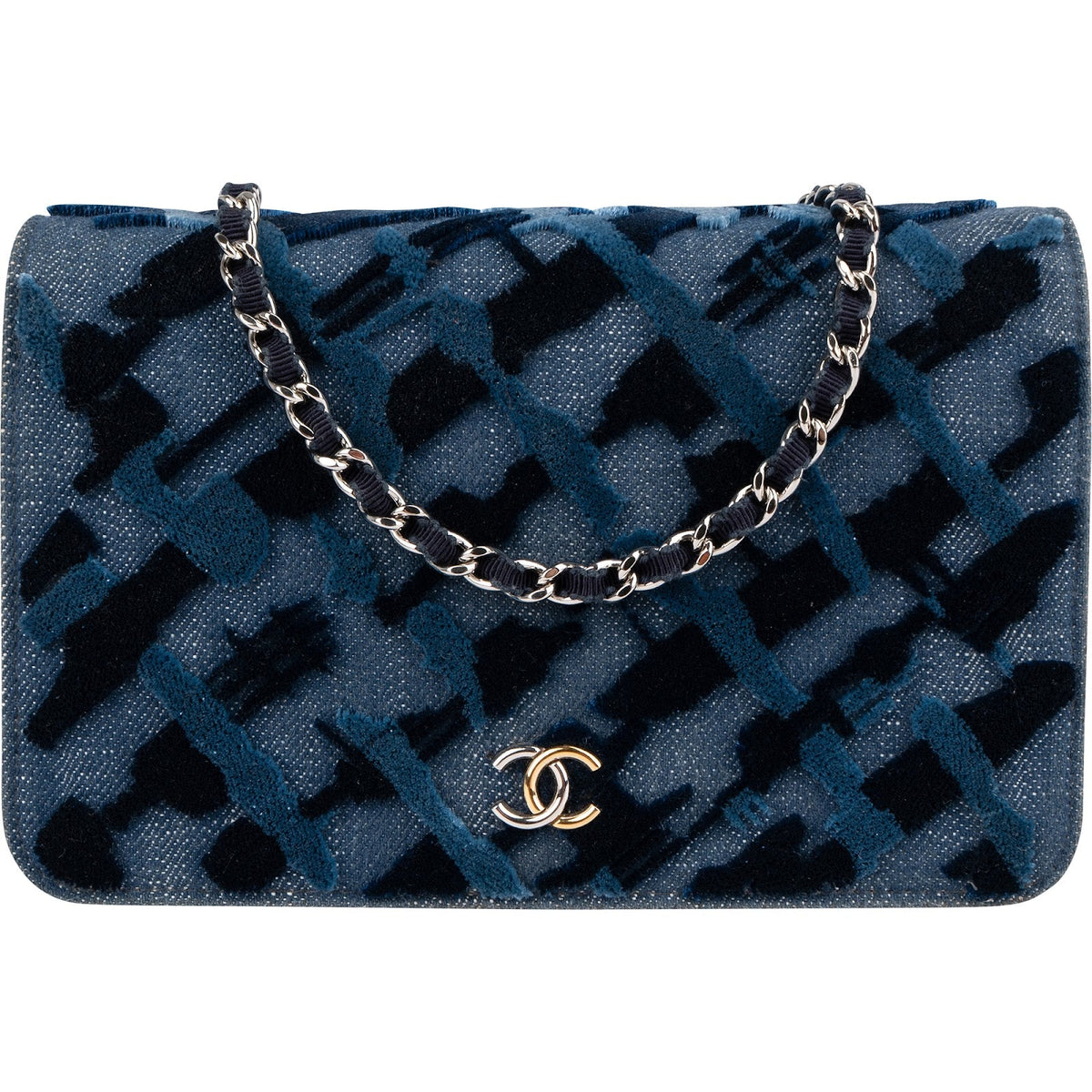 Chanel Graffiti Wallet on Chain aus Denim und Samt – Vorderansicht