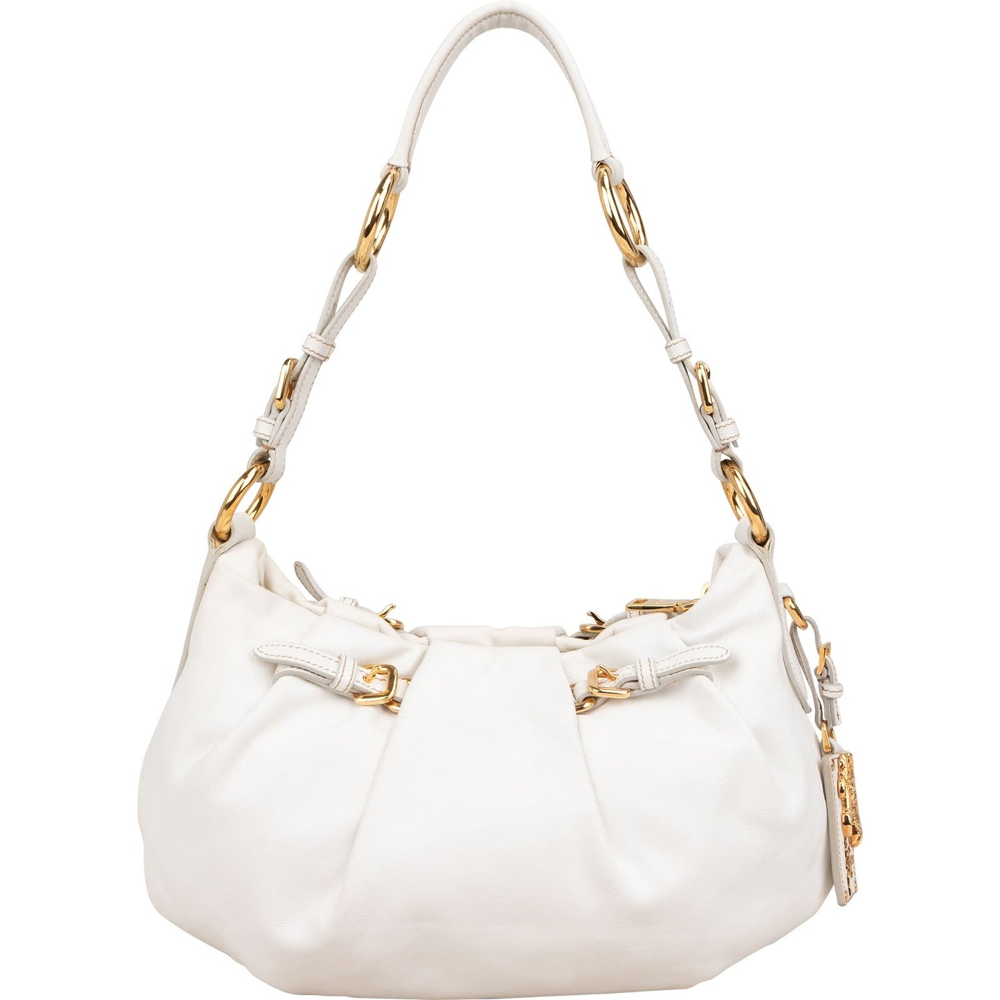 Prada White Soft Calf Leather Ruched Shoulder Bag