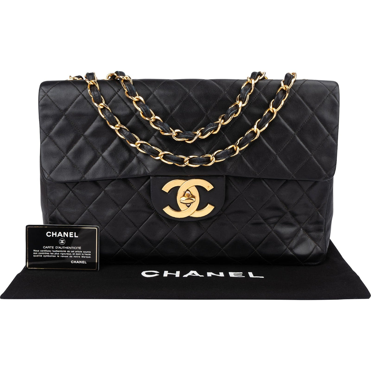 Chanel Quilted Lambskin 24K Gold Maxi Single Flap Crossbody Bag
