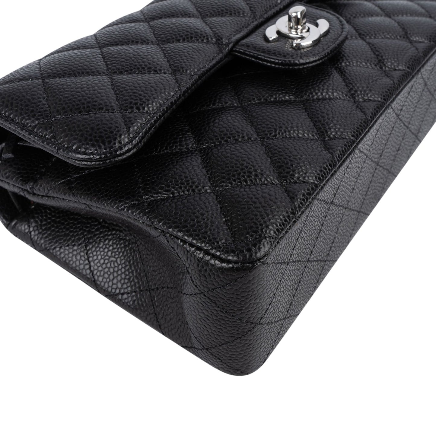 Chanel Quilted Caviar Leather Palladium Small Double Flap Shoulder Bag