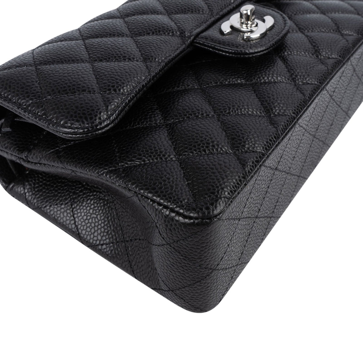 Chanel Quilted Caviar Leather Palladium Small Double Flap Shoulder Bag