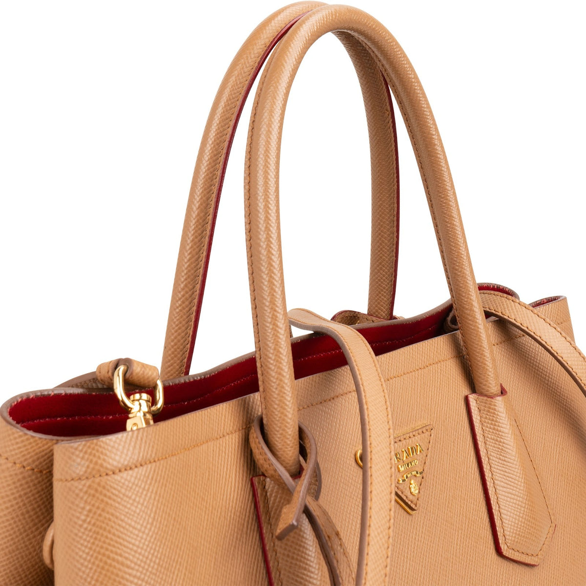 Prada Saffiano Cuir Leather Double Tote Handbag