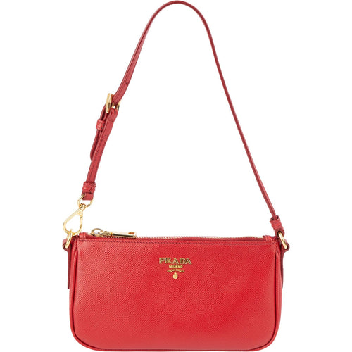 Prada Red Saffiano Leather Zip Mini Handbag