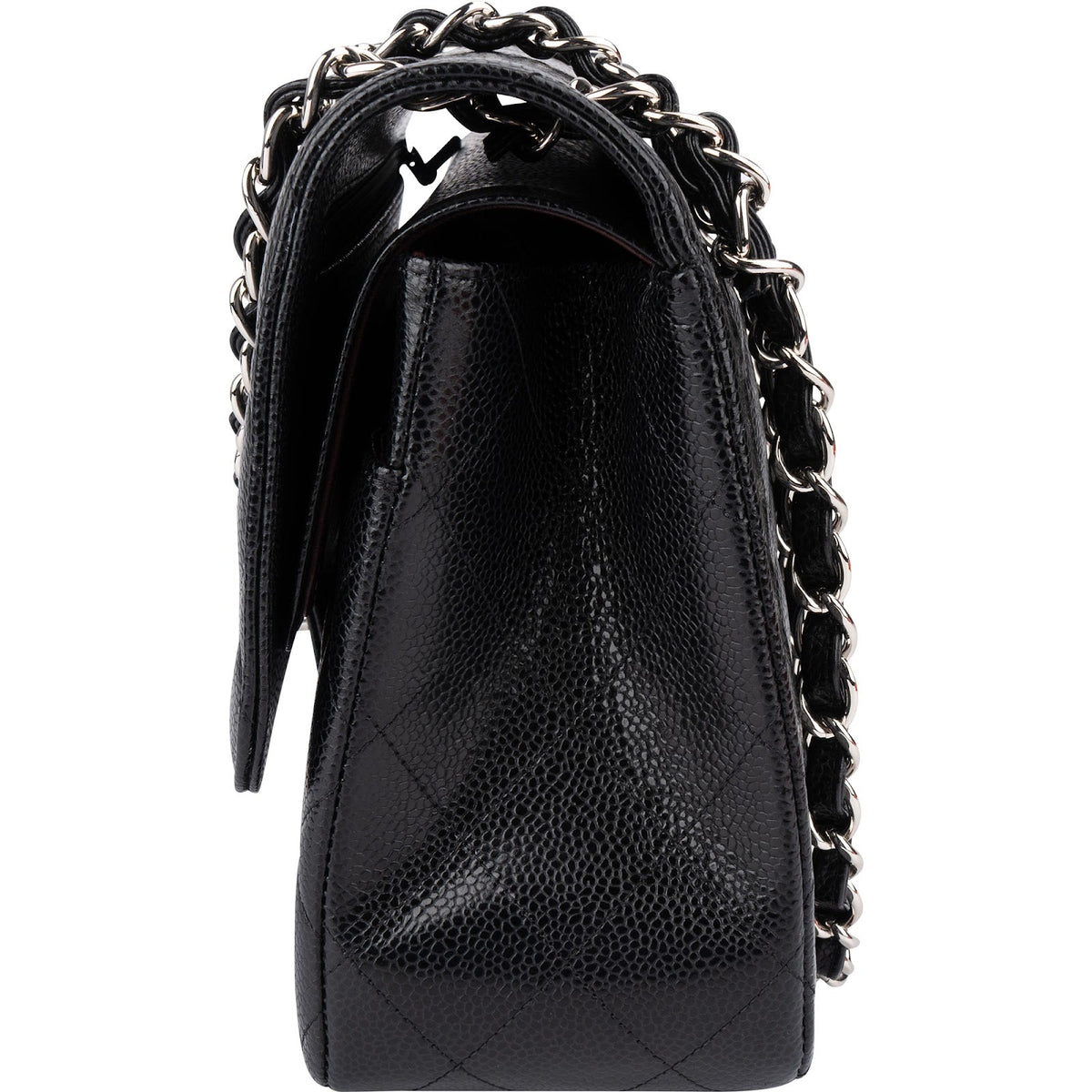 Chanel Quilted Caviar Leather Palladium Jumbo Double Flap Crossbody Bag