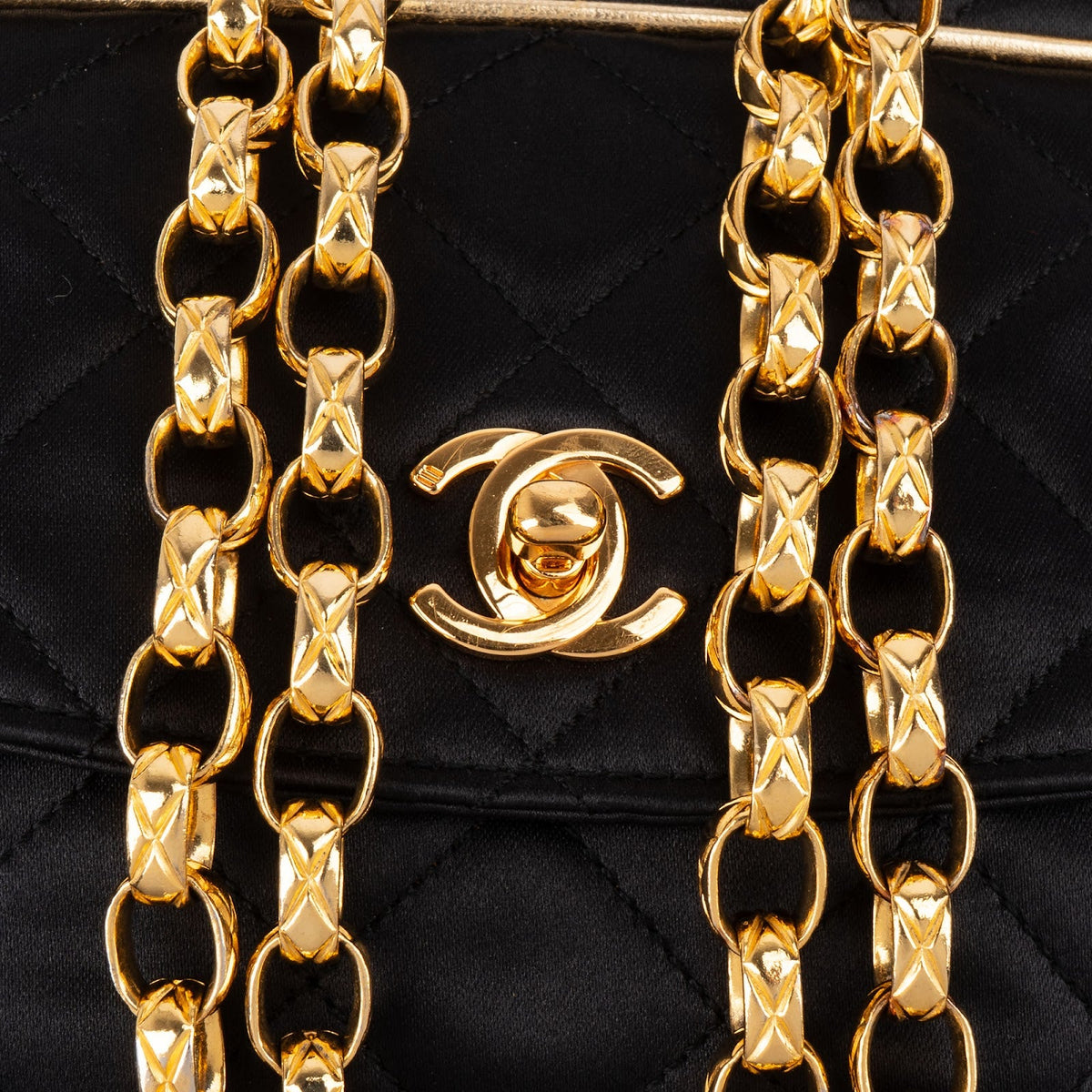 Chanel Navy Quilted Satin Top Bar 24K Gold Single Flap Small Crossbody Bag