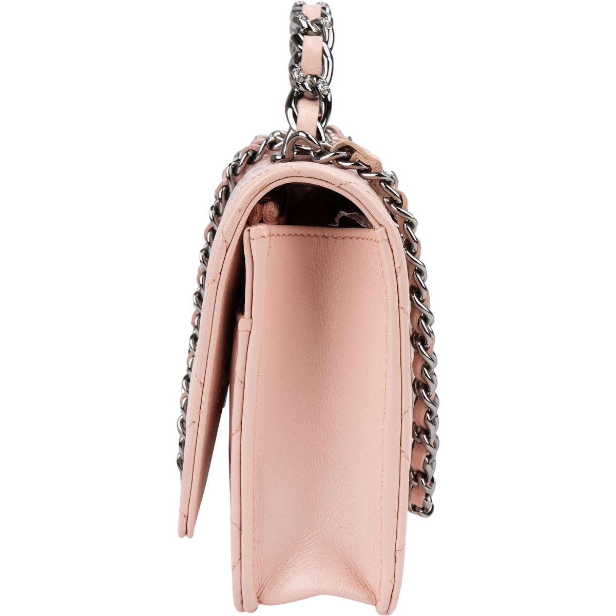 Chanel Pink Quilted Lambskin Crystal Top Handle Wallet On Chain Crossbody Bag
