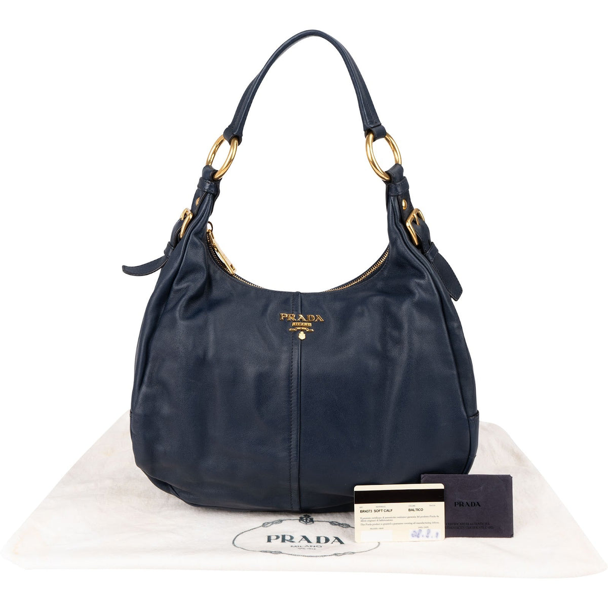 Prada Navy Calf Leather Vitello Daino Shoulder Bag