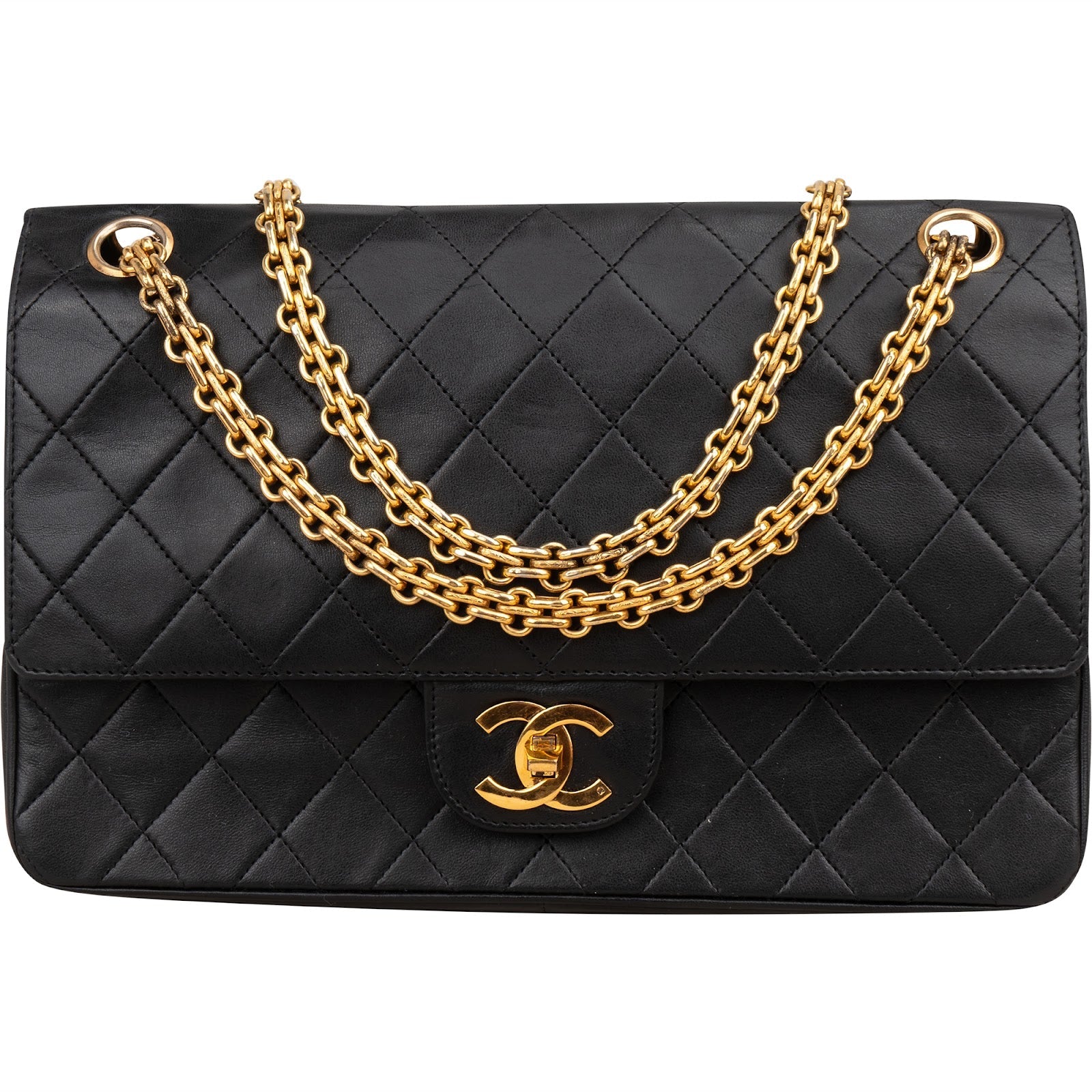Chanel Quilted Lambskin 24K Gold Double Flap Shoulder Bag