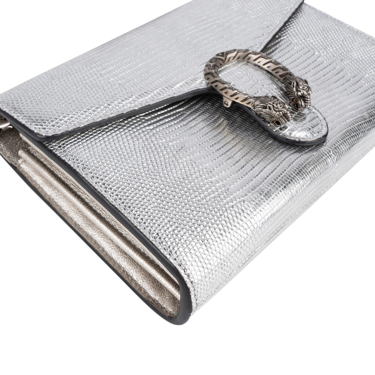 Gucci Lizard-Embossed Metallic Leather Dionysus Wallet On Chain Crossbody Bag