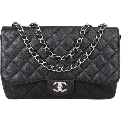 Chanel Quilted Caviar Leather Jumbo Single Flap Crossbody Bag