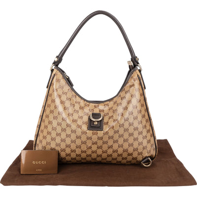 Gucci Monogram Crystal GG Abbey D-Ring Hobo Shoulder Bag