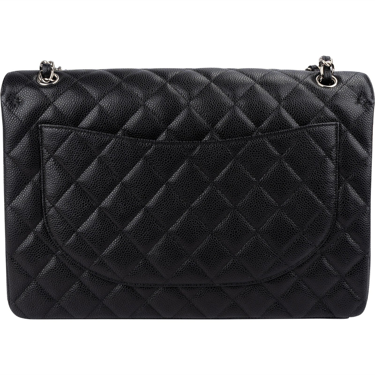 Chanel Quilted Caviar Leather Palladium Maxi Double Flap Crossbody Bag