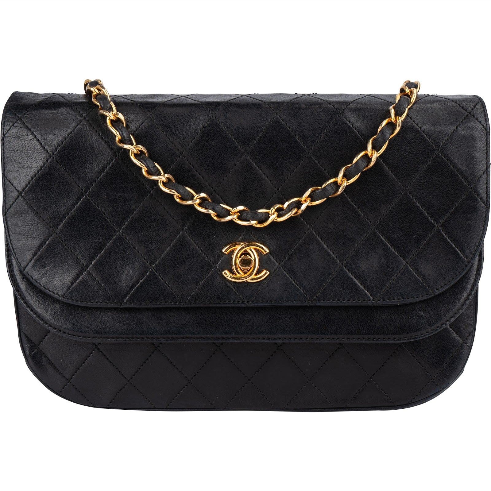 Chanel Quilted Lambskin 24K Gold Half Moon Single Flap Shoulder Bag