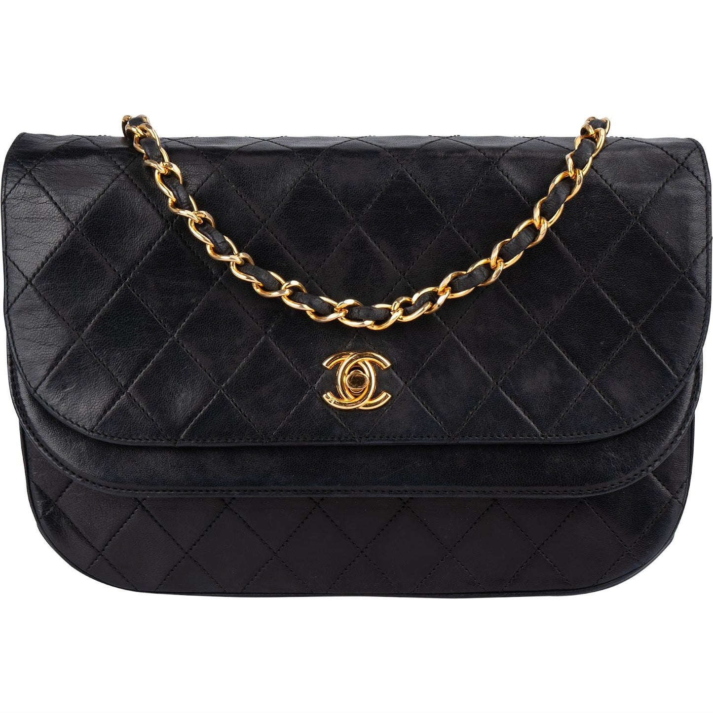 Chanel Quilted Lambskin 24K Gold Half Moon Single Flap Shoulder Bag