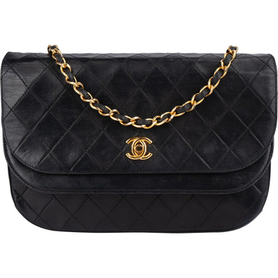 Chanel Quilted Lambskin 24K Gold Half Moon Single Flap Shoulder Bag