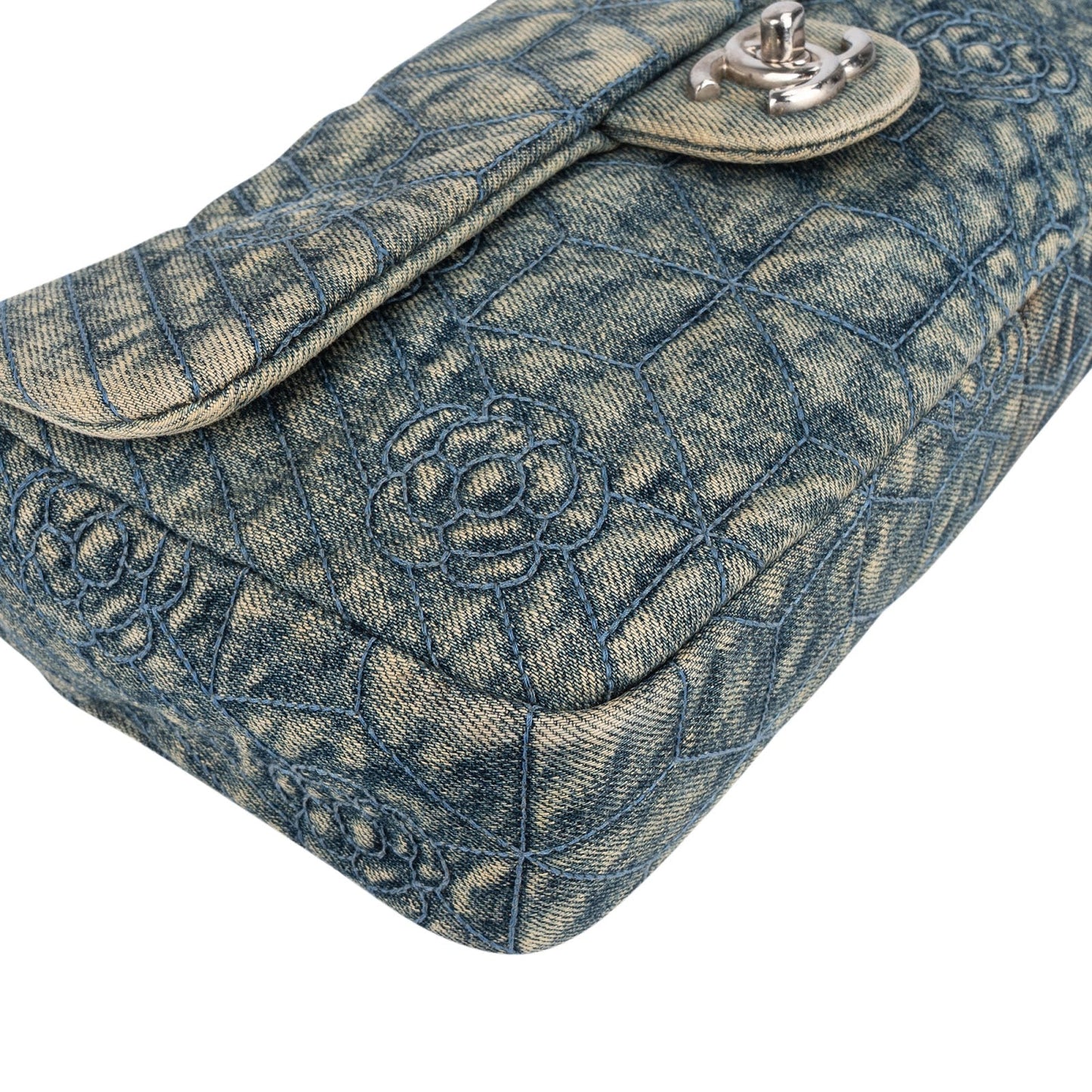 Chanel Denim Camellia Single Flap Crossbody Bag
