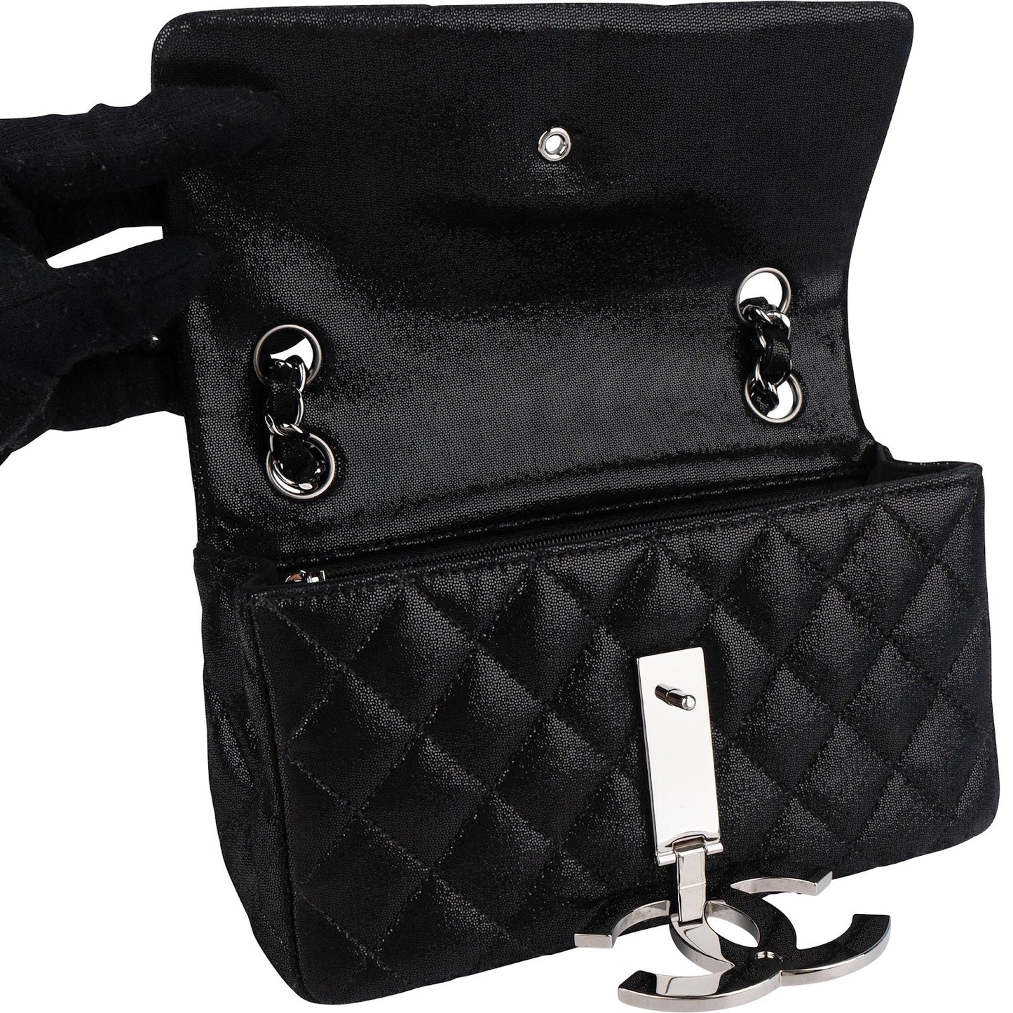 Chanel Quilted Glitter Metallic Suede Crystal-Embelished CC Small Single Flap Shoulder Bag