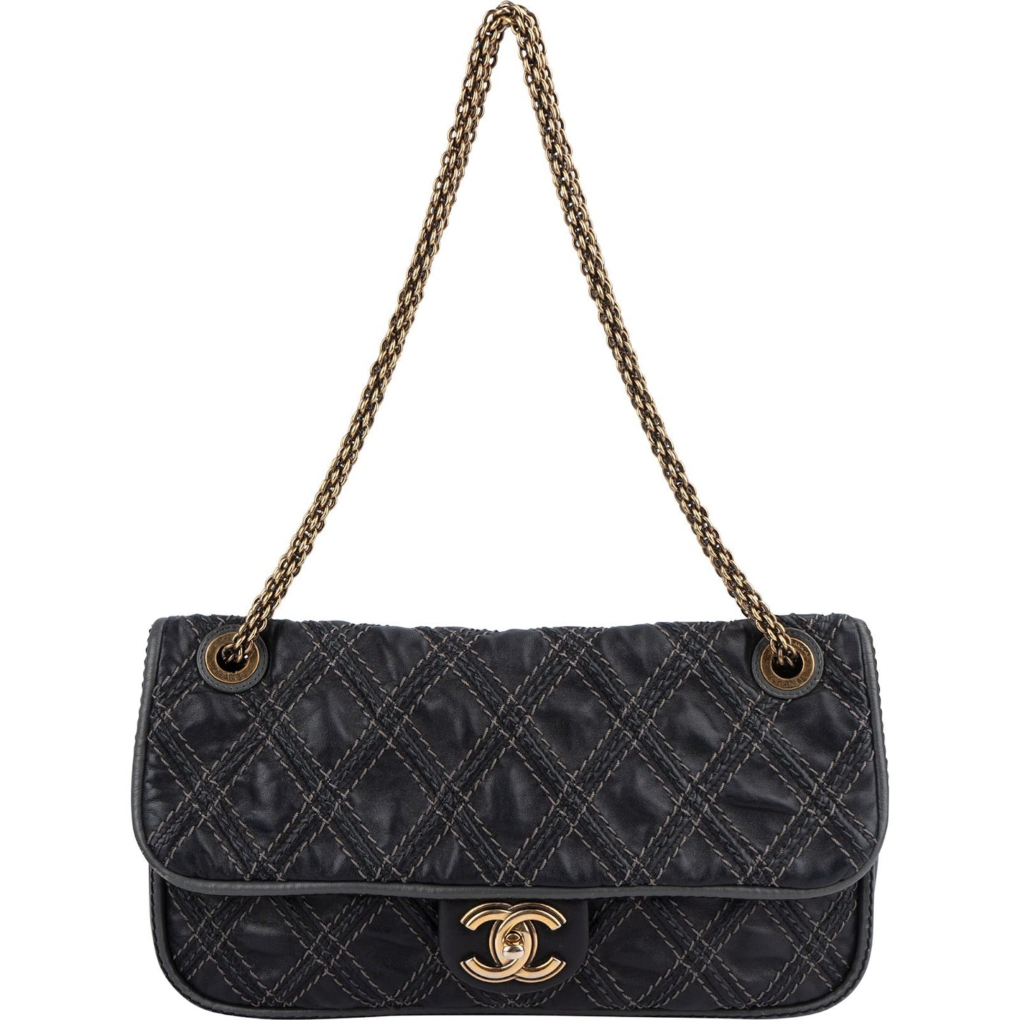 Chanel  Stitching Lambskin Single Flap Shoulder Bag