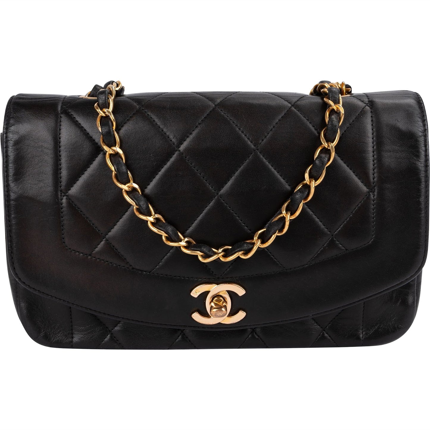 Chanel Quilted Lambskin 24K Gold Diana Single Flap Crossbody Bag