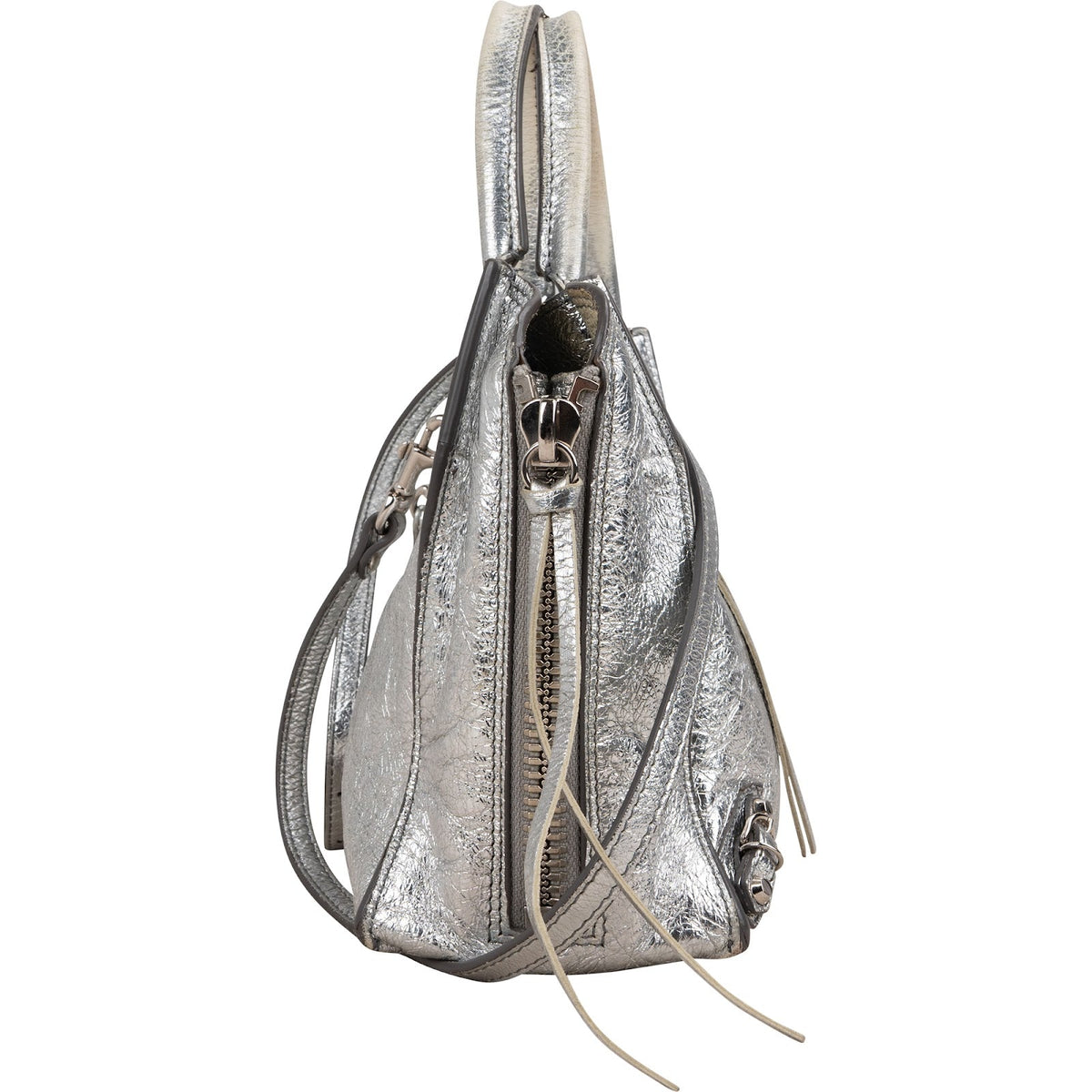 Balenciaga Metallic Crinkled Leather Small City Crossbody Handbag