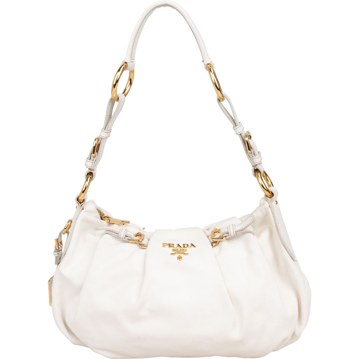 Prada White Soft Calf Leather Ruched Shoulder Bag