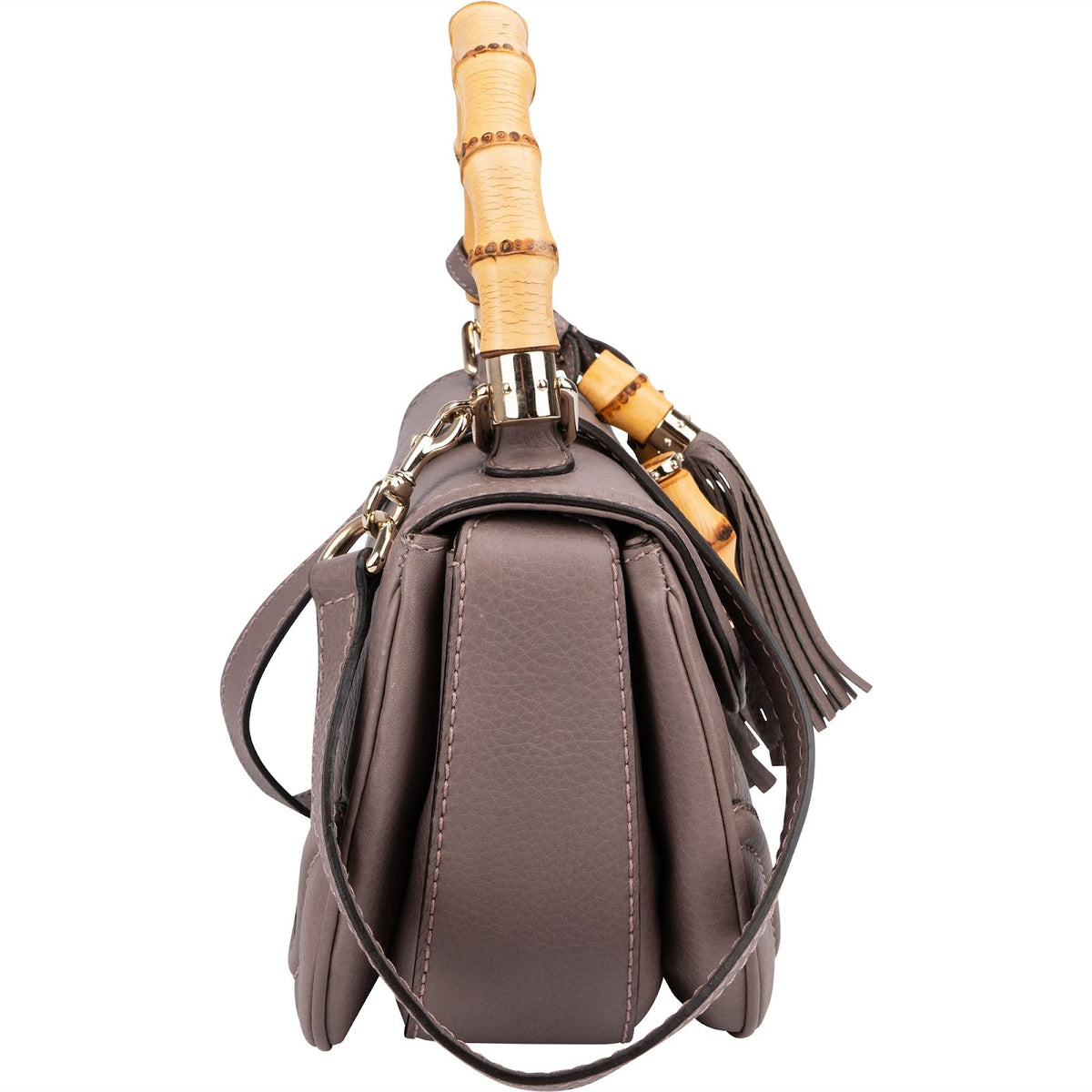 Gucci New Bamboo Top Handle aus fliederfarbenem genarbtem Leder – Ansicht 4