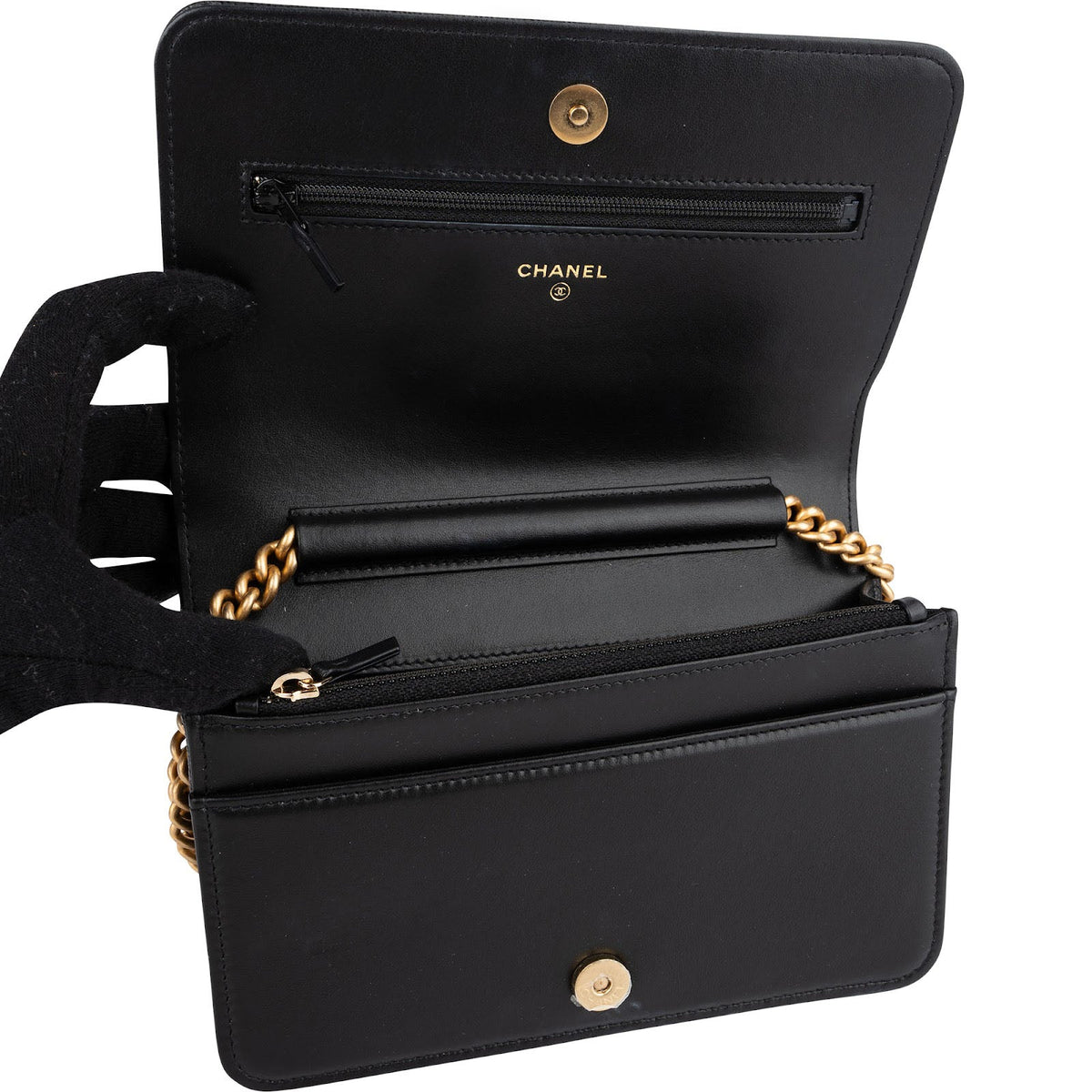Chanel Quilted Caviar Leather Boy Wallet On Chain Crossbody Bag