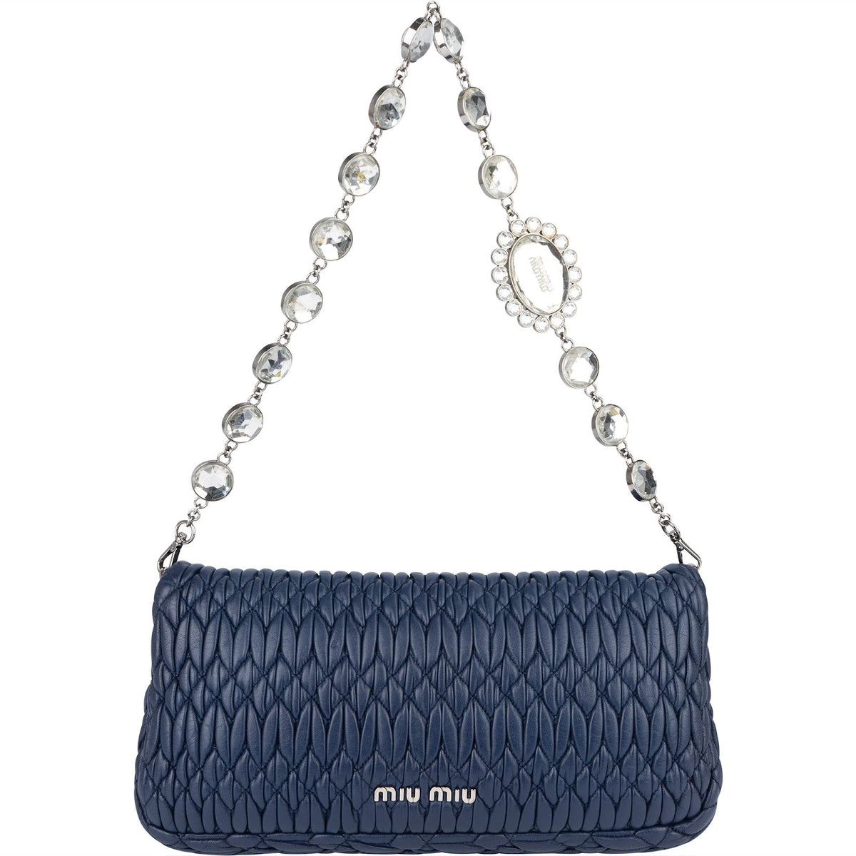 Miu Miu Pochette mit Kristallen aus Matelassé-Nappaleder – Vorderansicht
