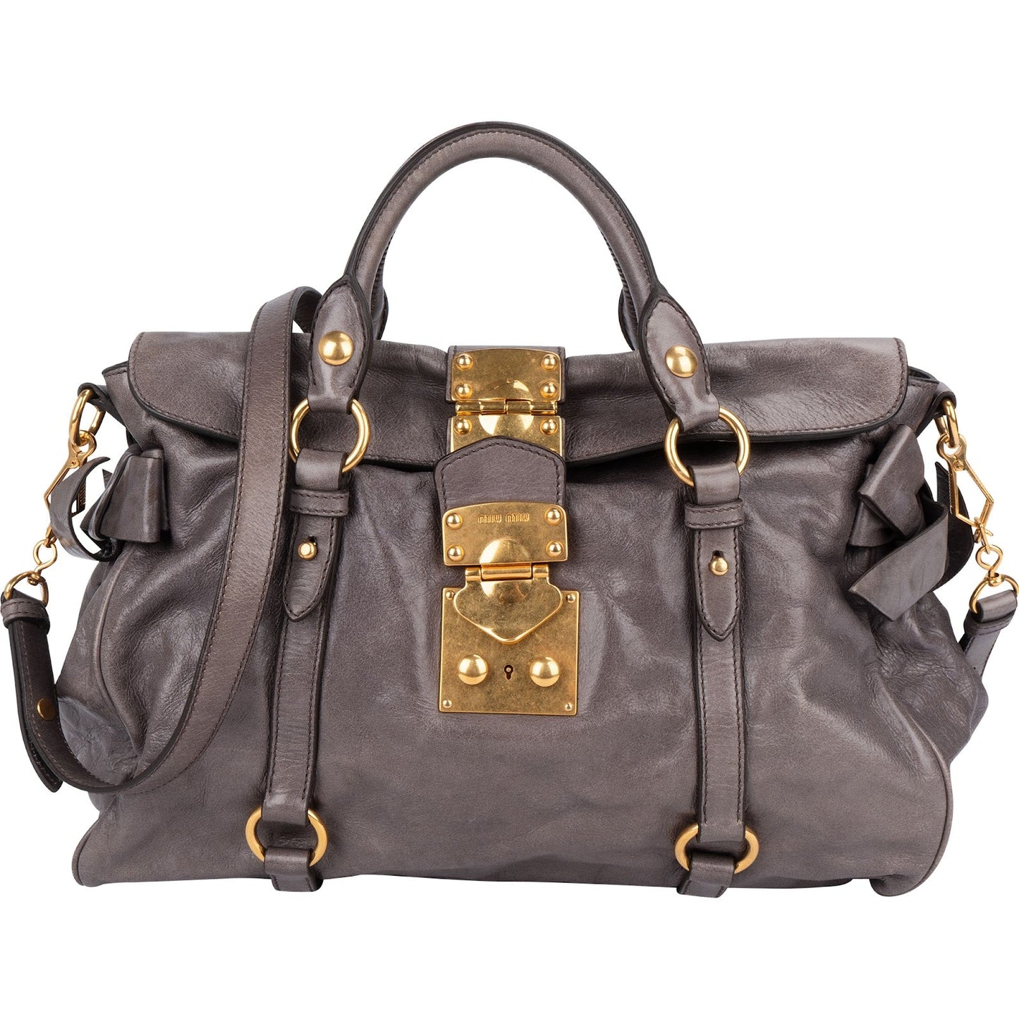 Miu Miu Vitello Lux Bow City Satchel Handbag