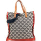 Celine Macadam Monogram Canvas Bicolor Leather Tote Shoulder Handbag
