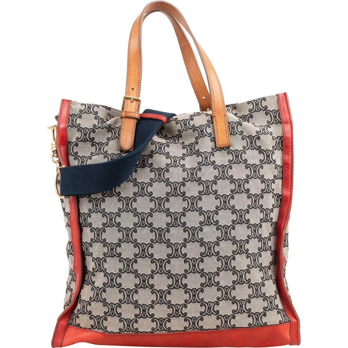 Celine Macadam Monogram Canvas Bicolor Leather Tote Shoulder Handbag
