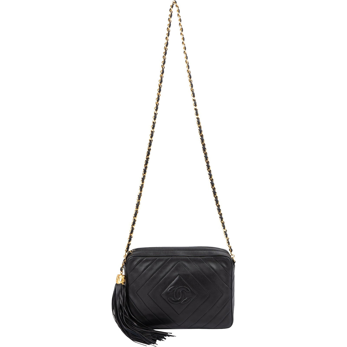Chanel Quilted Lambskin Chevron Tassel Camera Crossbody Bag