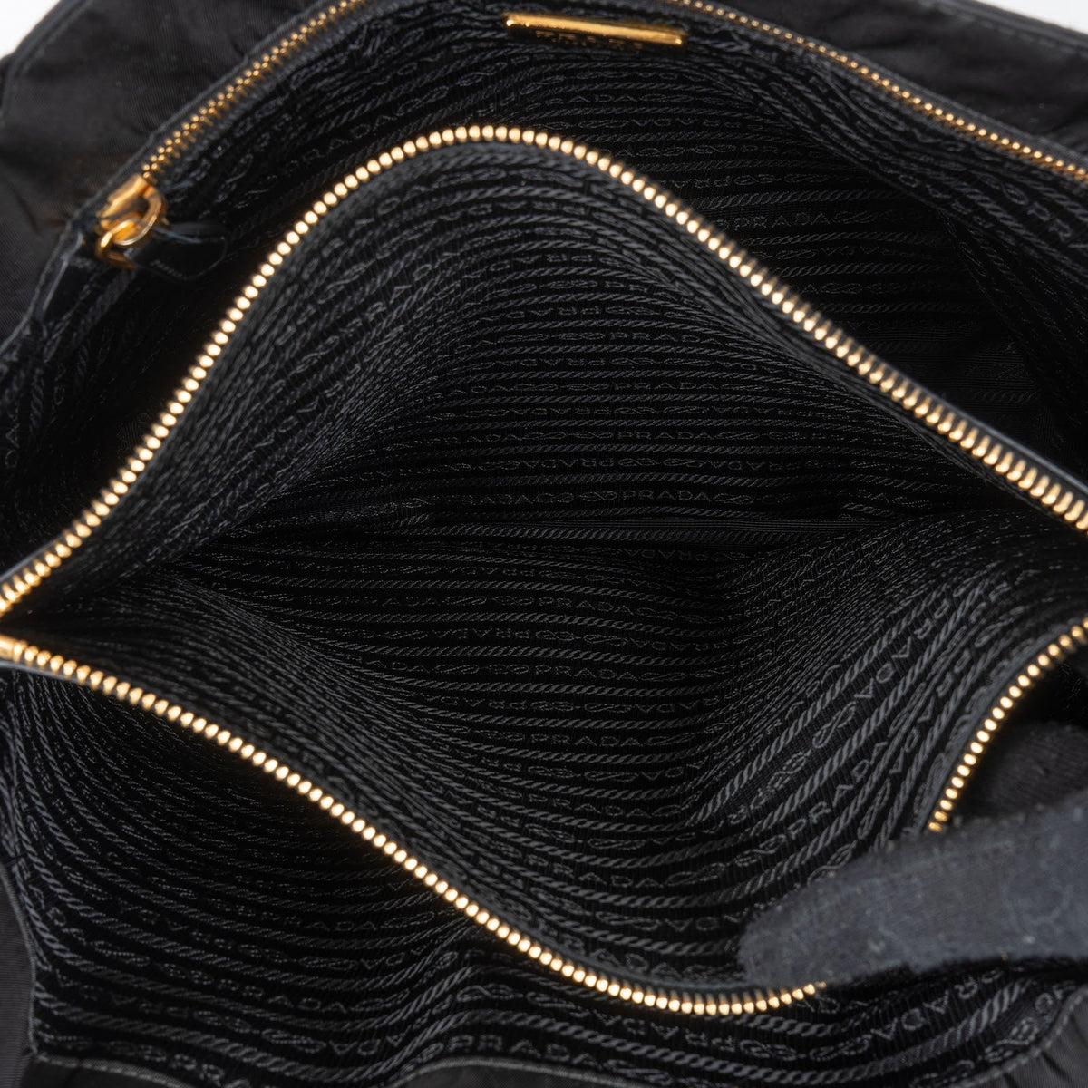 Prada Tessuto Nylon Patent Leather Handle Tote Shoulder Bag
