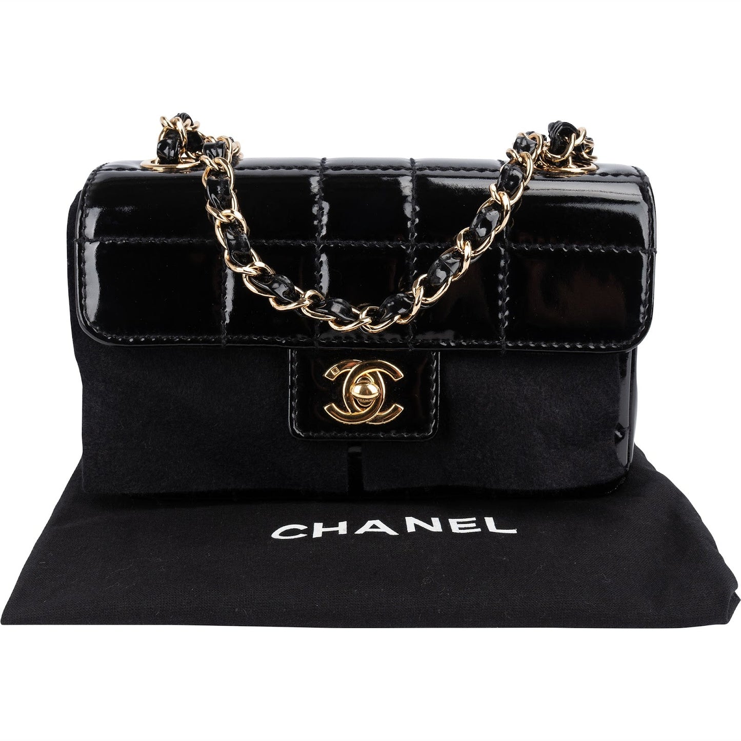 Chanel Patent Leather Chocolate Bar 24K Gold Single Flap Crossbody Bag