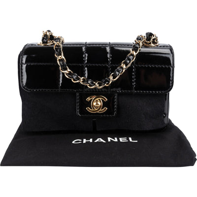 Chanel Patent Leather Chocolate Bar 24K Gold Single Flap Crossbody Bag